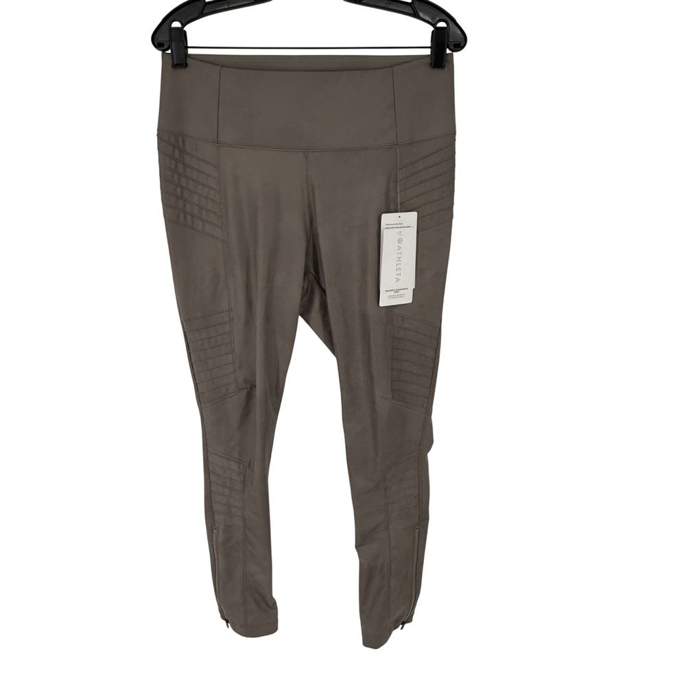 Athleta Delancey Gleam Moto Tight Women 1X Brown NWT Ribbed Ankle Zip 985819-01